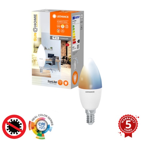 LED Stmievateľná antibakteriálna žiarovka B40 E14/4,9W/230V Wi-Fi - Ledvance