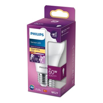LED Žiarovka so senzorom Philips A60 E27/8W/230V 2700K