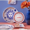 12-dielna jedálenská súprava z porcelánu — červená/modrá/biela