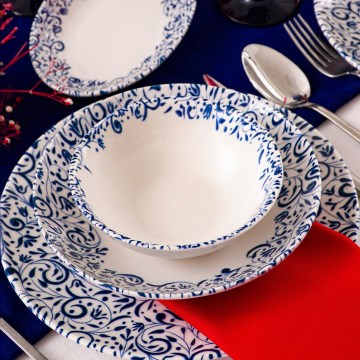 18-dielna jedálenská súprava, biela/modrá, porcelán