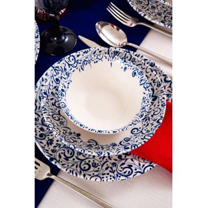 18-dielna jedálenská súprava, biela/modrá, porcelán
