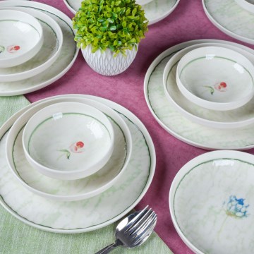 18-dielna jedálenská súprava, zelená/porcelán
