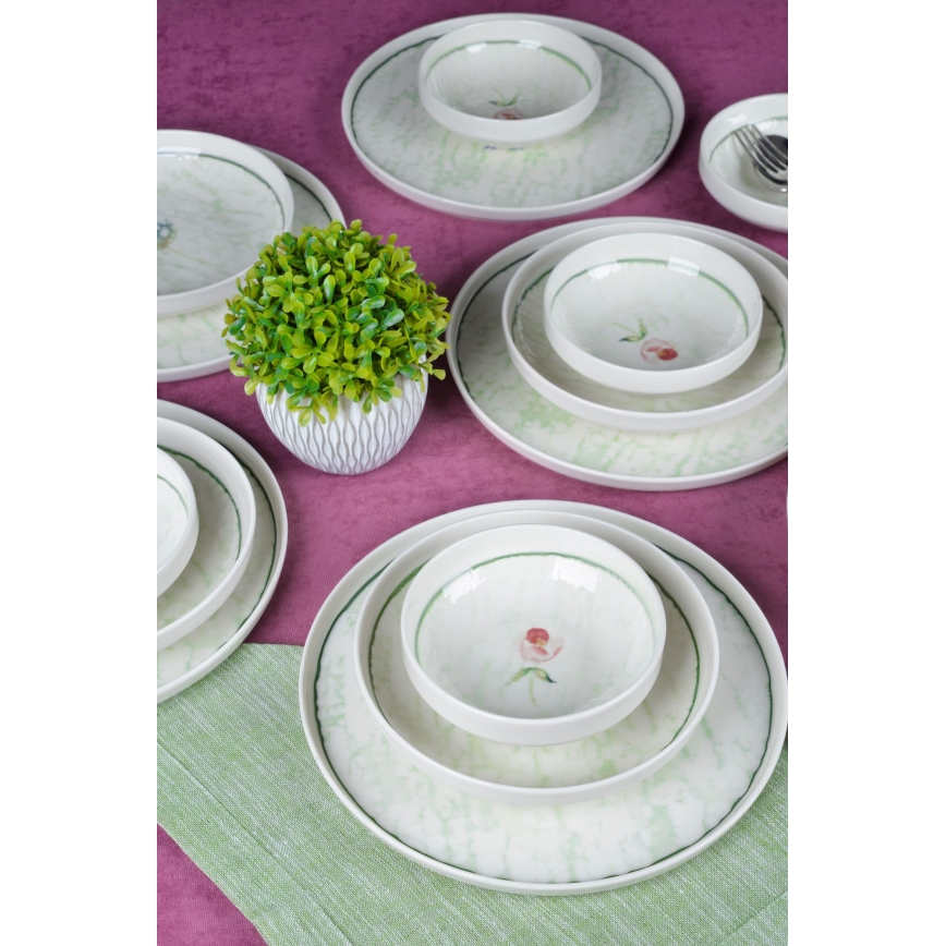 18-dielna jedálenská súprava, zelená/porcelán