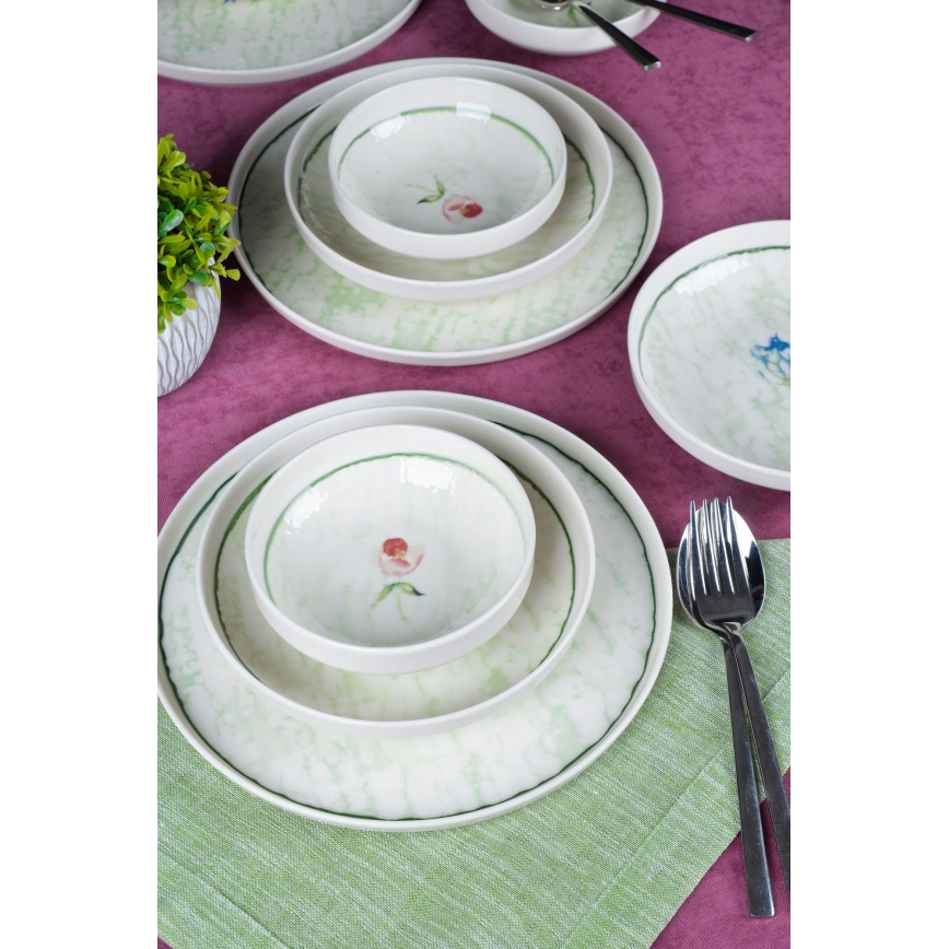 18-dielna jedálenská súprava, zelená/porcelán