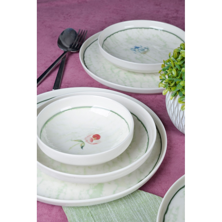 18-dielna jedálenská súprava, zelená/porcelán