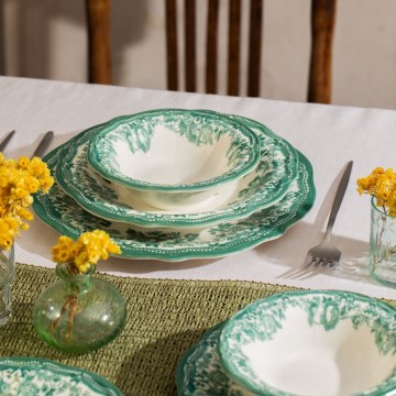 24-dielna jedálenská sada, biela/zelená, porcelán
