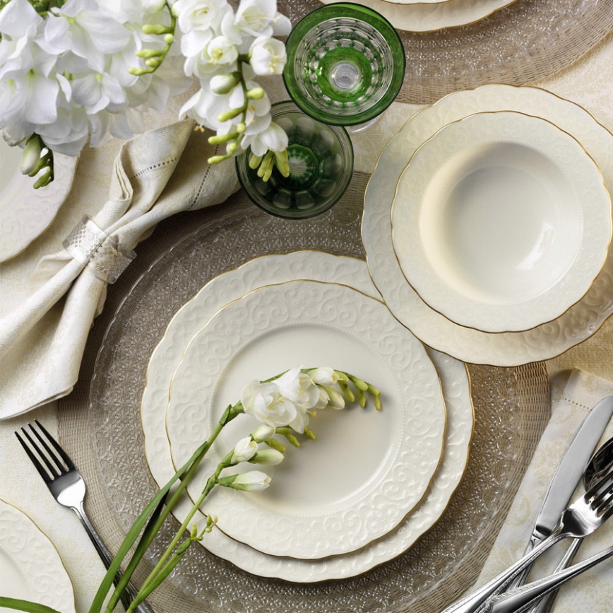 24-dielna jedálenská sada, biela/zlatá, porcelán