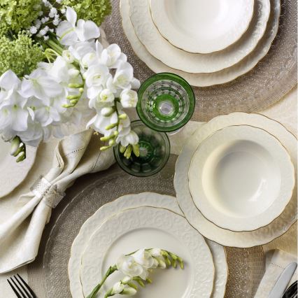 24-dielna jedálenská sada, biela/zlatá, porcelán