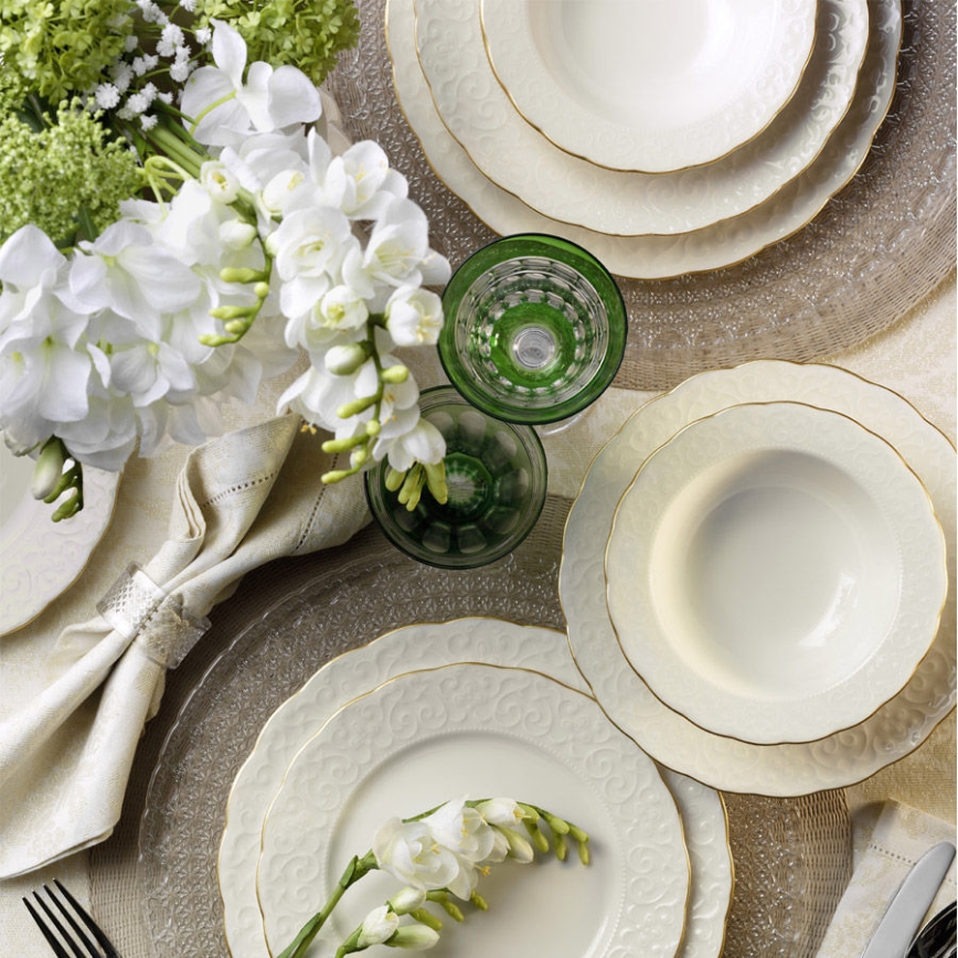 24-dielna jedálenská sada, biela/zlatá, porcelán