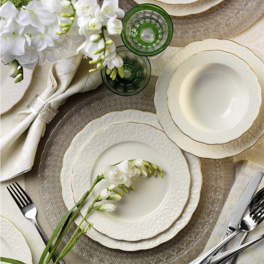 24-dielna jedálenská sada, biela/zlatá, porcelán