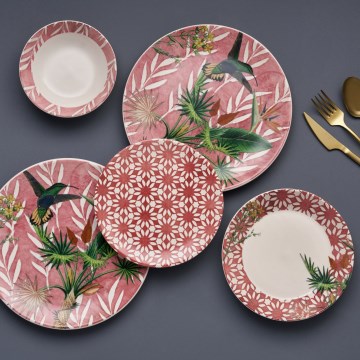 24-dielna jedálenská sada, červená/zelená/biela, keramika