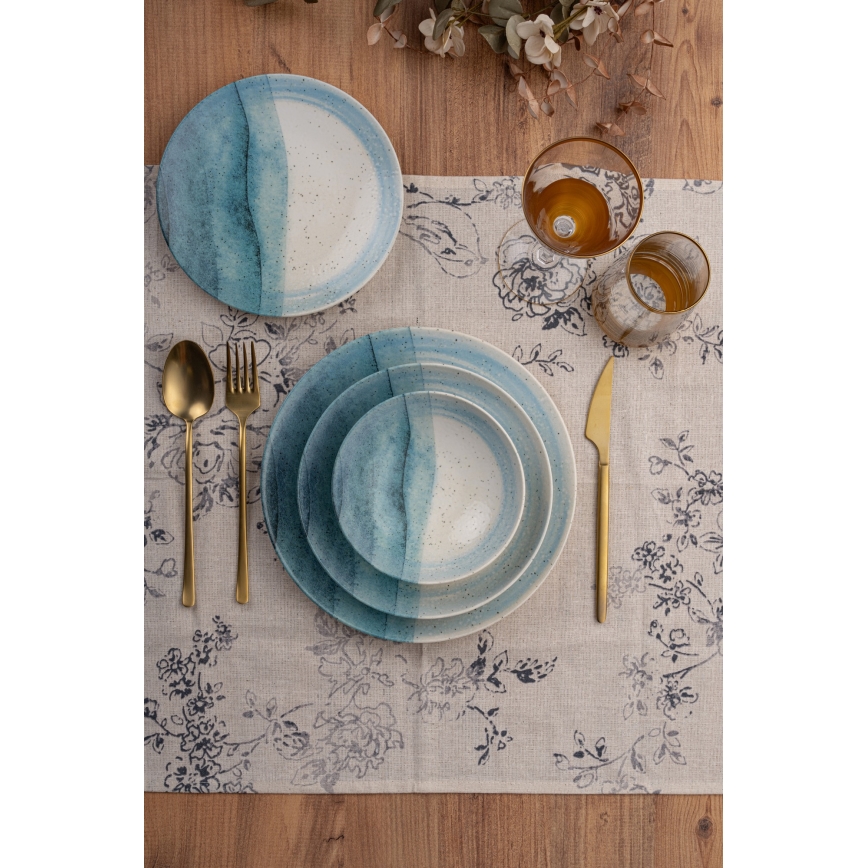 24-dielna jedálenská sada, modrá/krémová, porcelánová