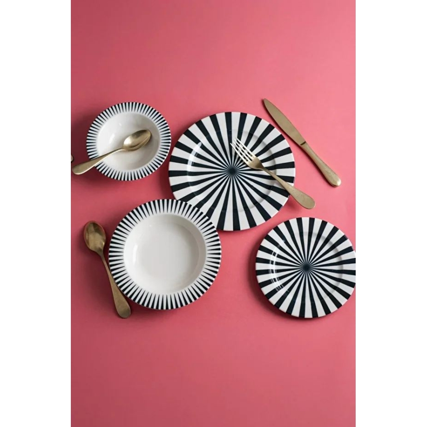 24-dielna jedálenská súprava, biela/čierna, porcelán