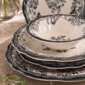24-dielna jedálenská súprava, biela/čierna, porcelán