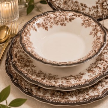 24-dielna jedálenská súprava, biela/hnedá, porcelán
