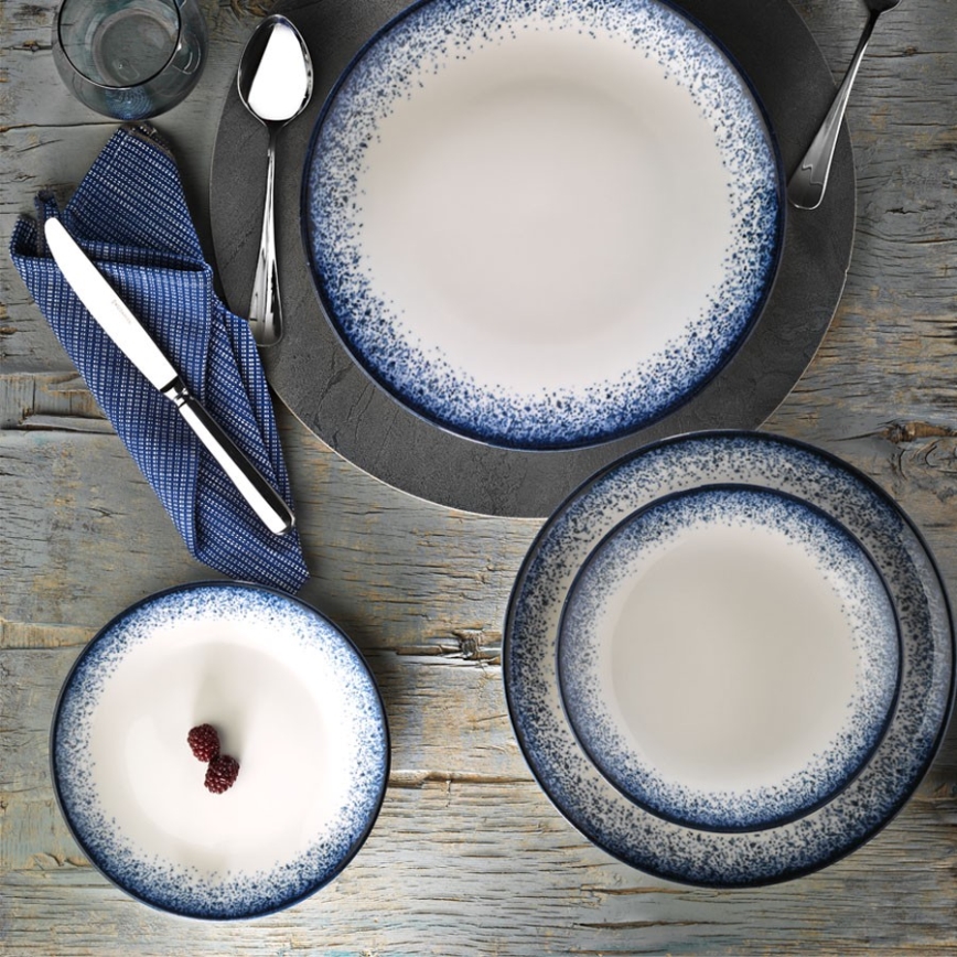 24-dielna jedálenská súprava, biela/modrá, porcelán