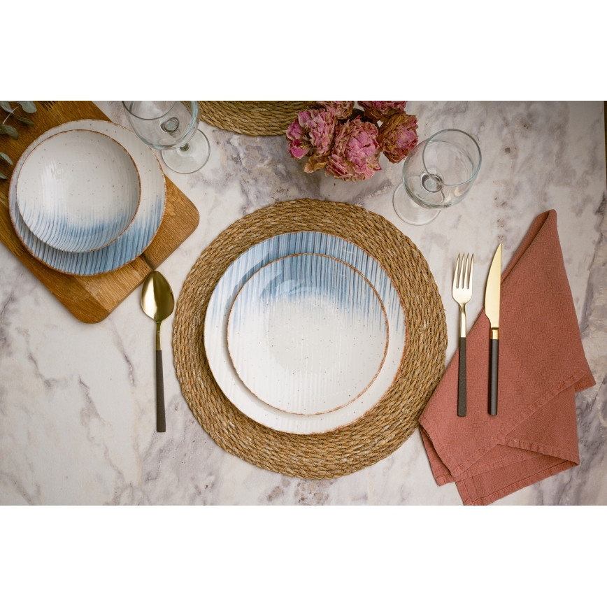 24-dielna jedálenská súprava, biela/modrá, porcelán