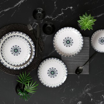 24-dielna jedálenská súprava biela/modrá/porcelán