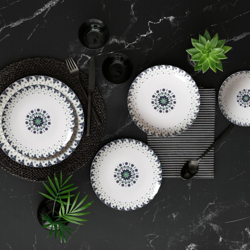 24-dielna jedálenská súprava biela/modrá/porcelán