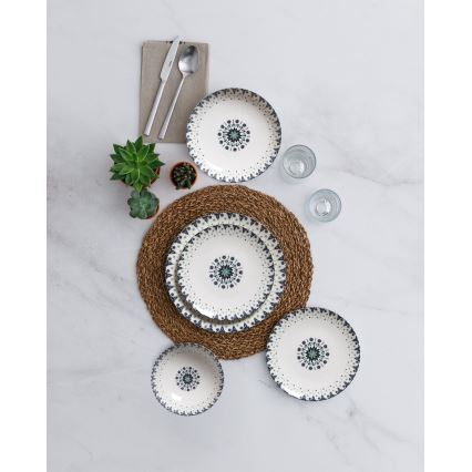 24-dielna jedálenská súprava biela/modrá/porcelán