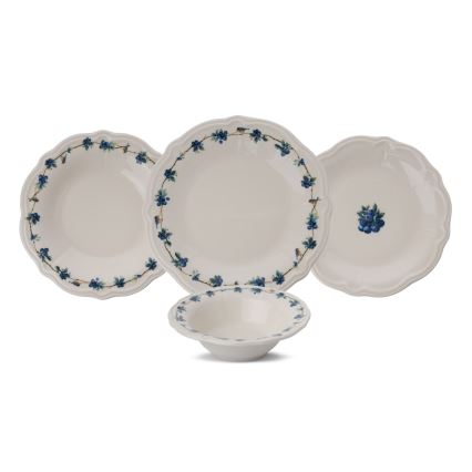 24-dielna jedálenská súprava, biela/modrá, porcelán