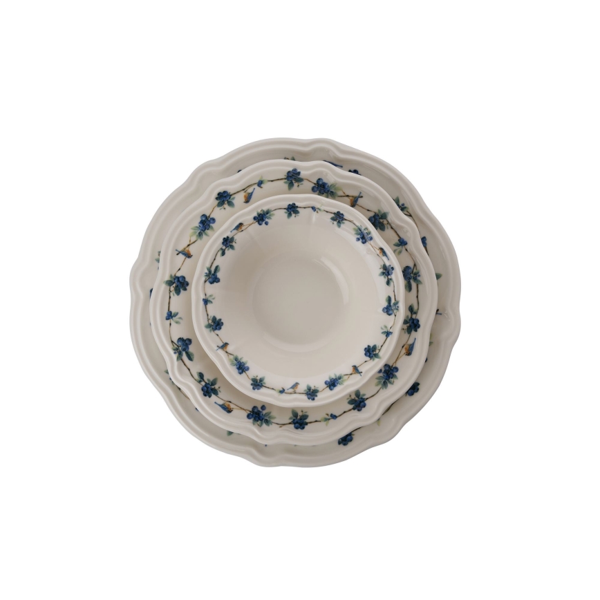 24-dielna jedálenská súprava, biela/modrá, porcelán