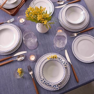 24-dielna jedálenská súprava, biela/modrá, porcelán