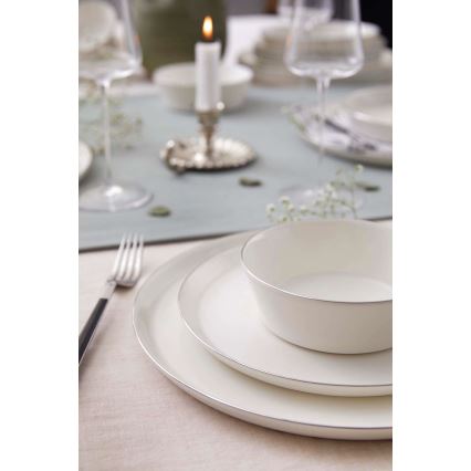 24-dielna jedálenská súprava, biela/strieborná, porcelán