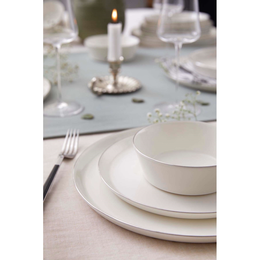 24-dielna jedálenská súprava, biela/strieborná, porcelán