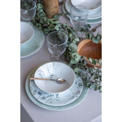 24-dielna jedálenská súprava biela/zelená/porcelán