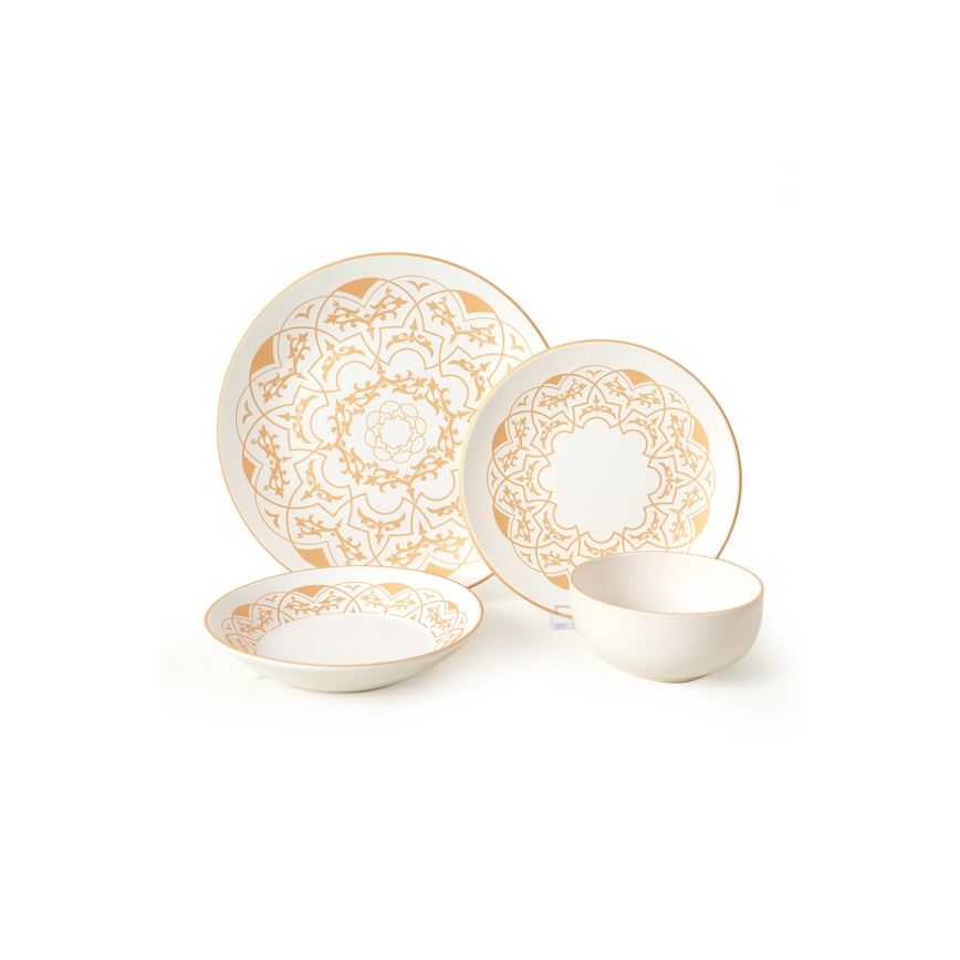 24-dielna jedálenská súprava, biela/zlatá, keramika