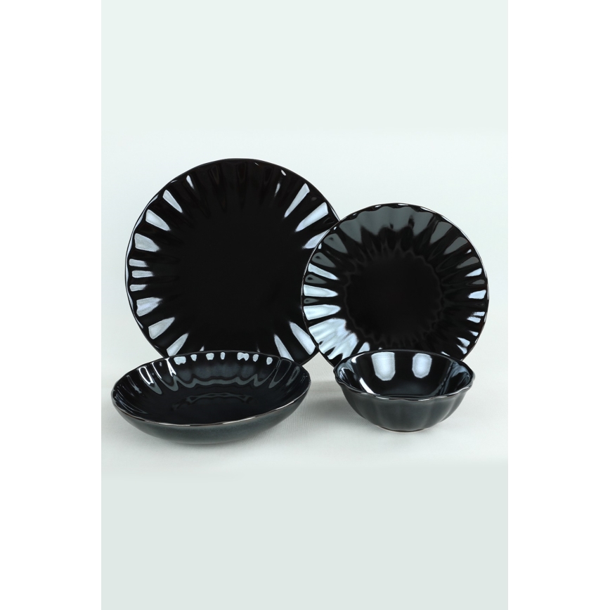 24-dielna jedálenská súprava čierna/kamenina