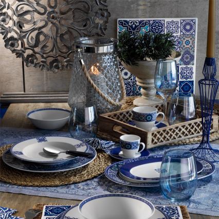 24-dielna jedálenská súprava, modrá, porcelán