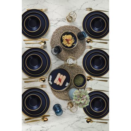 24-dielna jedálenská súprava, modrá/zlatá, keramika