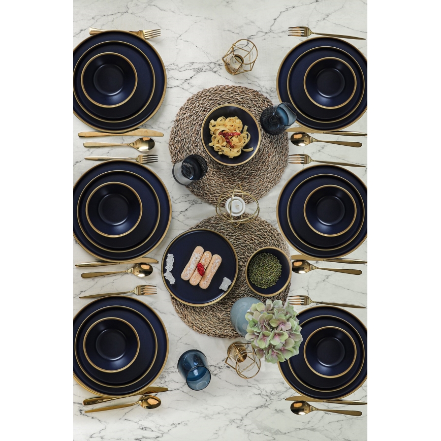 24-dielna jedálenská súprava, modrá/zlatá, keramika