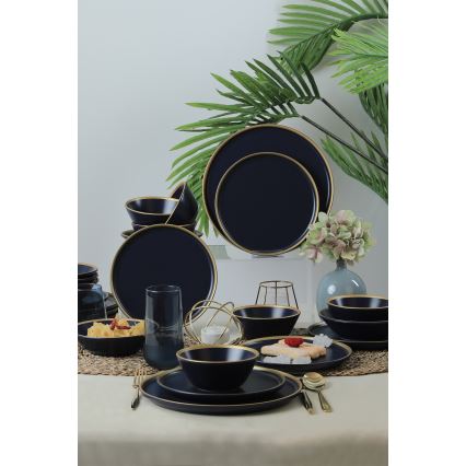 24-dielna jedálenská súprava, modrá/zlatá, keramika