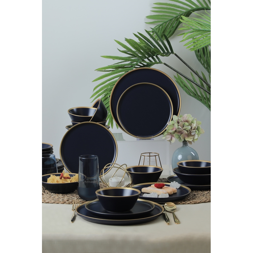 24-dielna jedálenská súprava, modrá/zlatá, keramika