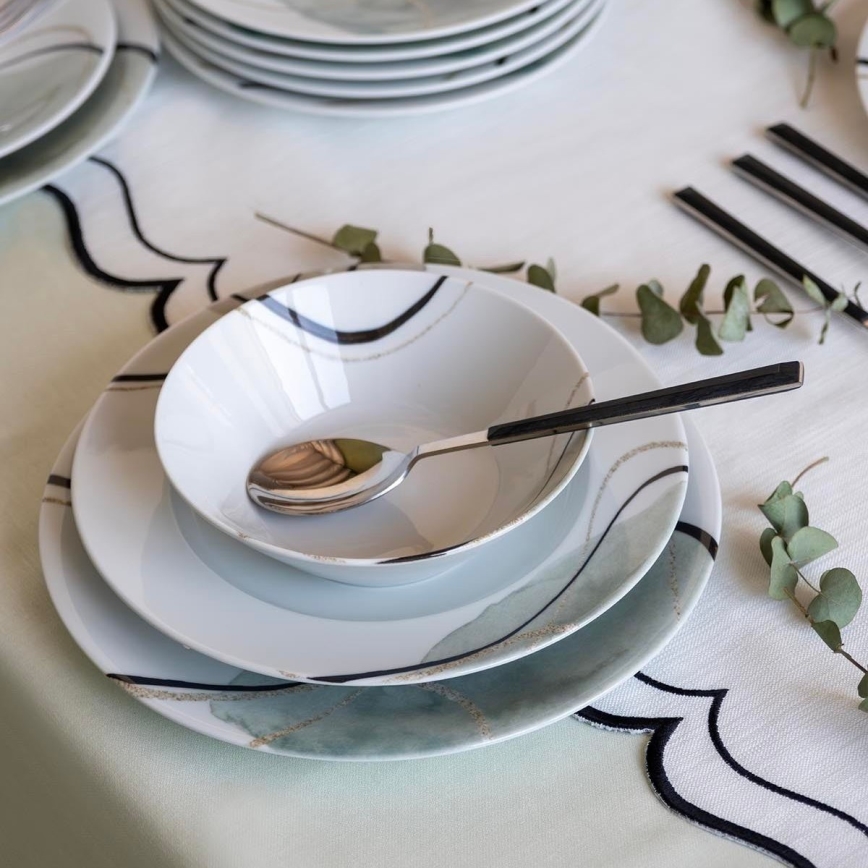 24-dielna jedálenská súprava, sivá/zelená, porcelán