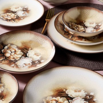 26-dielna jedálenská súprava, béžová/hnedá/biela, porcelán