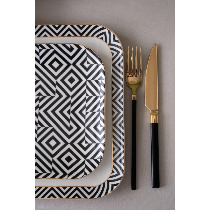 26-dielna jedálenská súprava z kvalitného porcelánu – biela/čierna