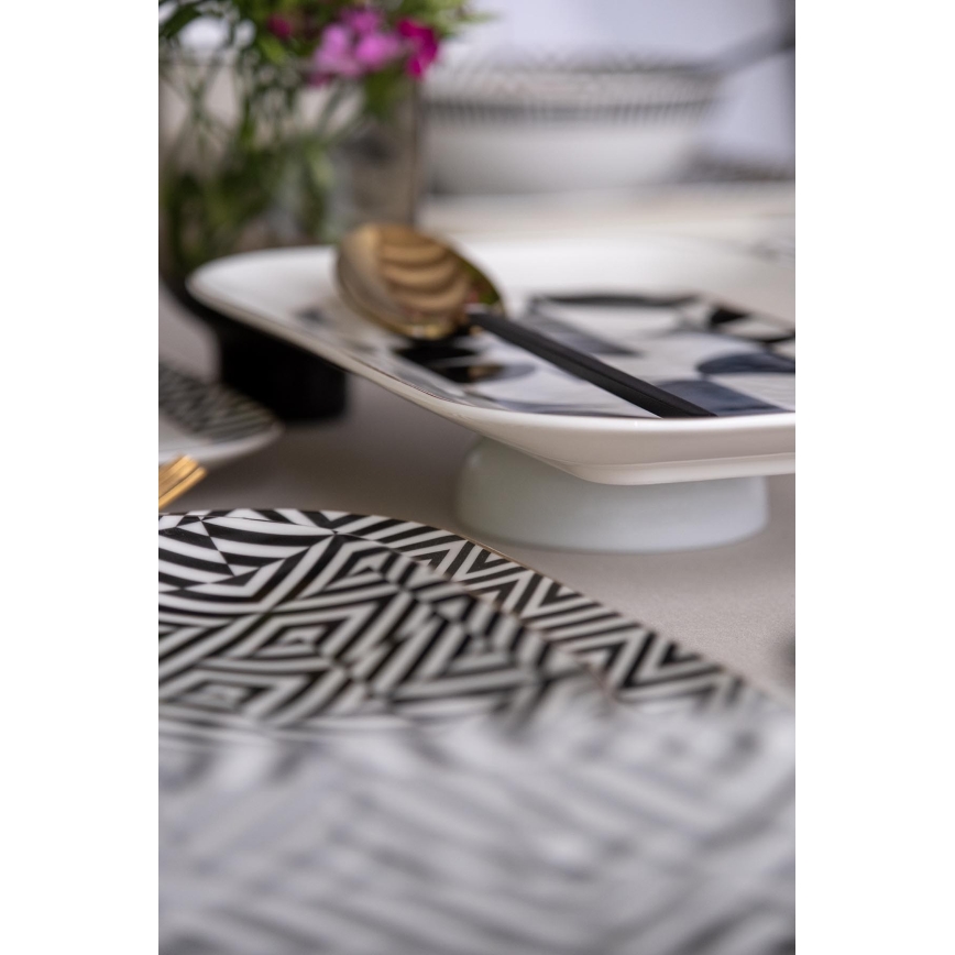 26-dielna jedálenská súprava z kvalitného porcelánu – biela/čierna