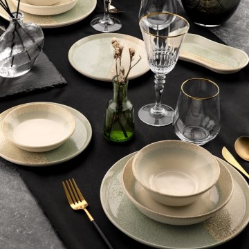 27-dielna jedálenská súprava, béžová/zelená, porcelán