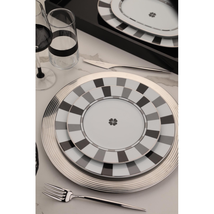 27-dielna jedálenská súprava, biela/šedá, porcelán