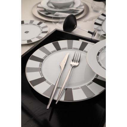 27-dielna jedálenská súprava, biela/šedá, porcelán