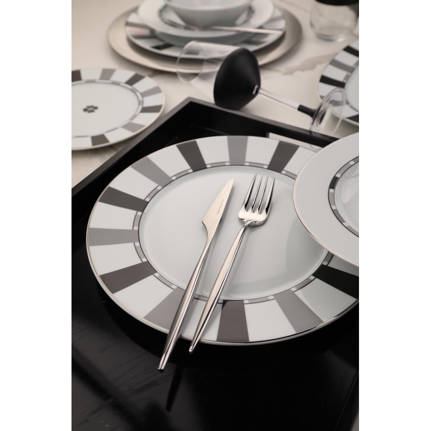 27-dielna jedálenská súprava, biela/šedá, porcelán