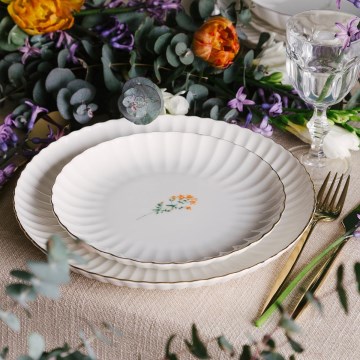 27-dielna jedálenská súprava, biela/zlatá, porcelán