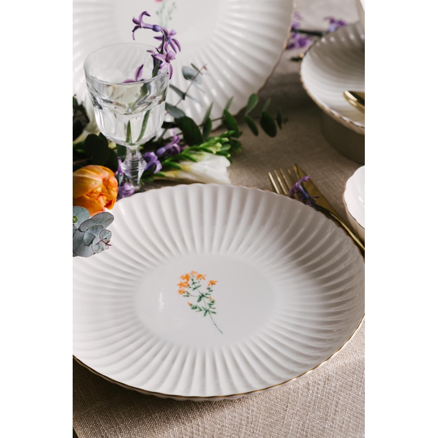 27-dielna jedálenská súprava, biela/zlatá, porcelán