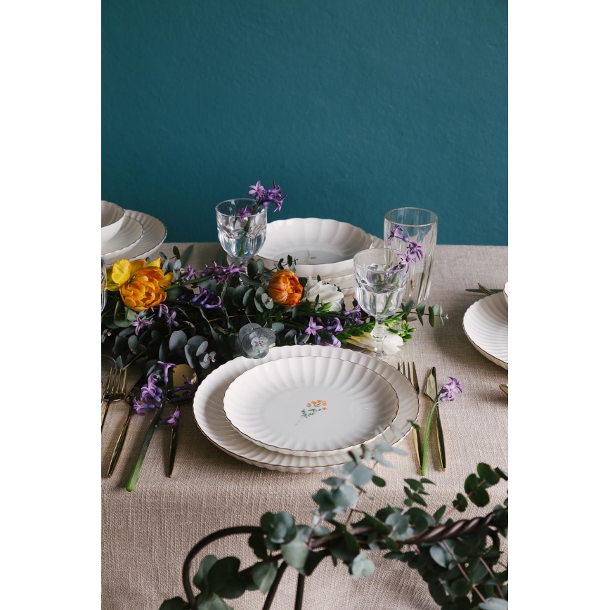 27-dielna jedálenská súprava, biela/zlatá, porcelán