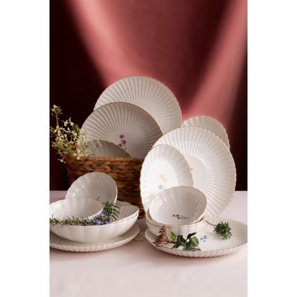 27-dielna jedálenská súprava, biela/zlatá, porcelán