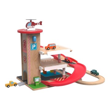 2Kids Toys - Drevená garáž s vláčikodráhou